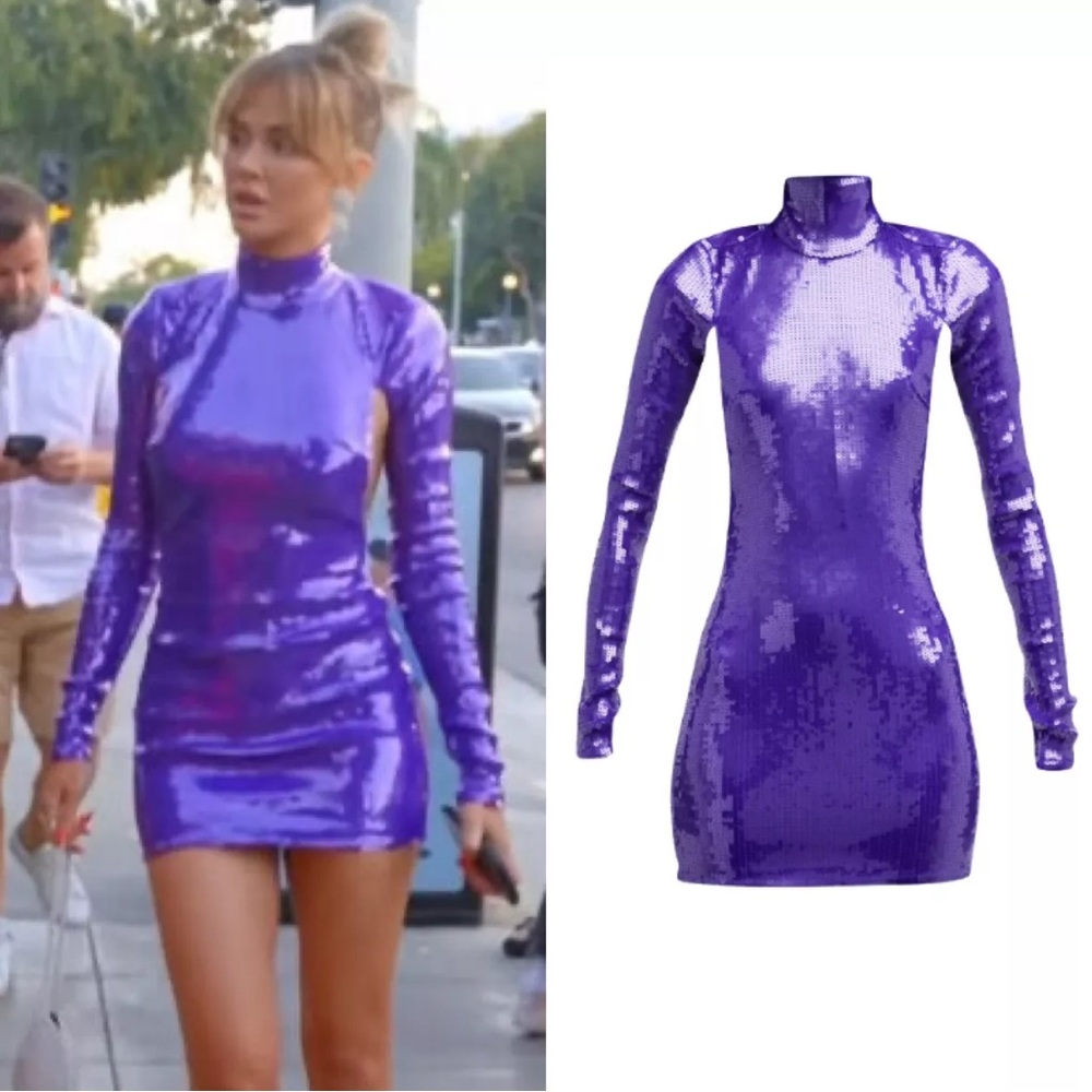 NWT LAQUAN SMITH Long Sleeve Open Back Sequined Dress $1,795